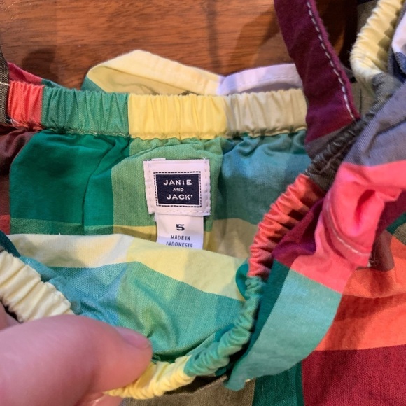 Janie and Jack Multi-Color Buffalo Plaid Off the Shoulder Sun Dress Size 5 - Picture 4 of 5